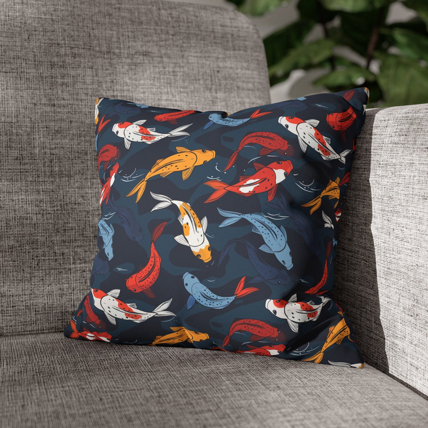 Japanese Koi Fish Faux Suede Square Pillowcase - Nihon Kollection