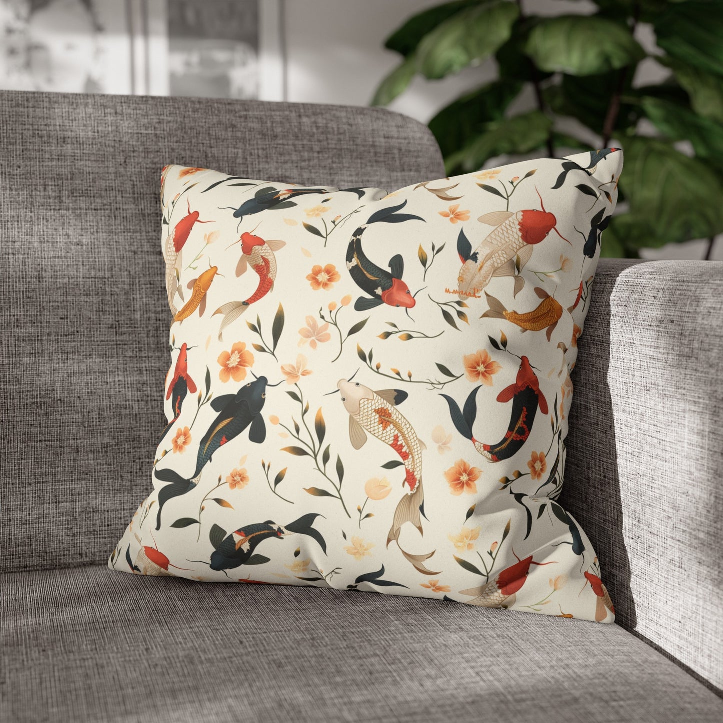 Koi Fish Suede Square Pillowcase - Nihon Kollection