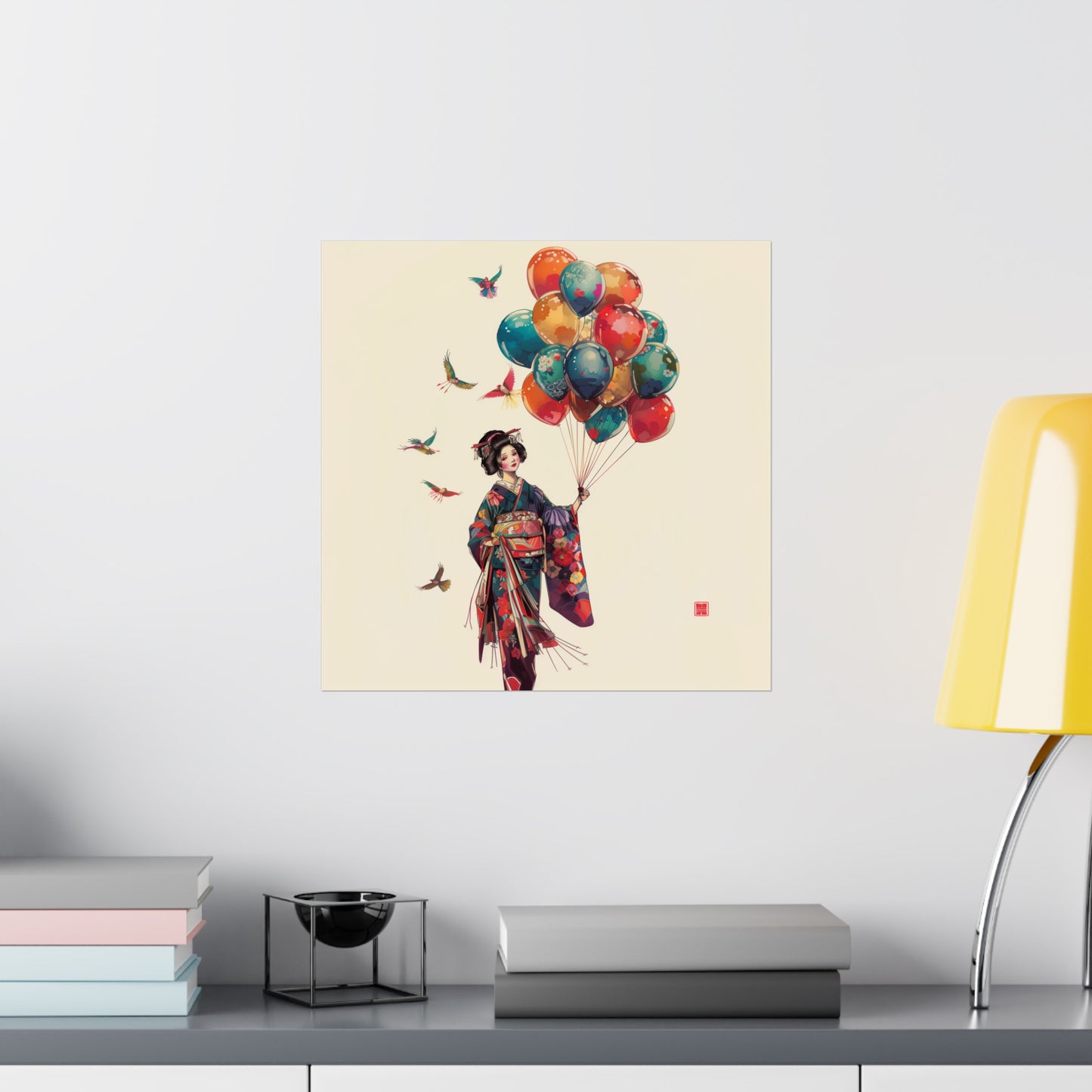 Geisha Holding Balloons Poster - Nihon Kollection