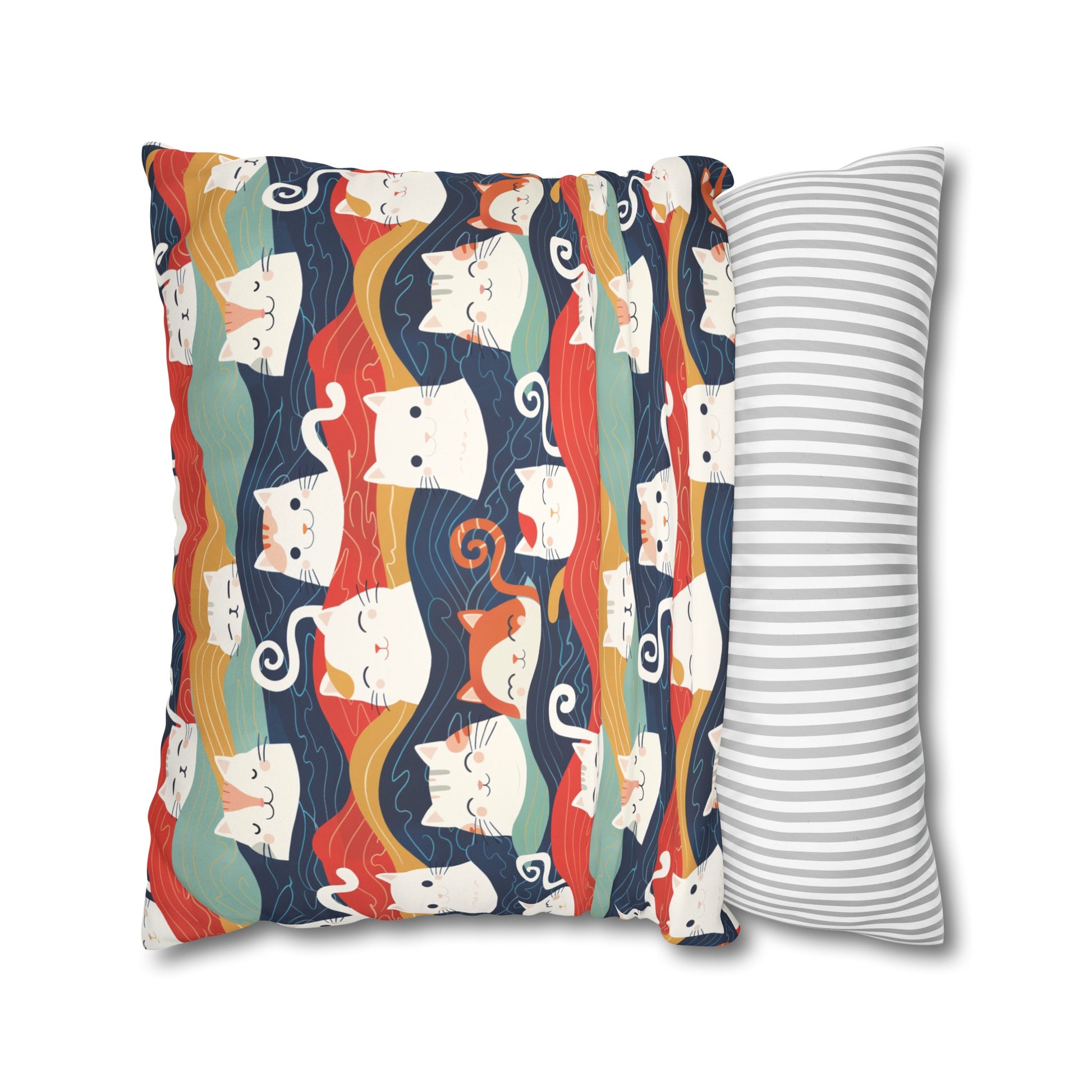 Japanese Cat with Wave Faux Suede Square Pillowcase - Nihon Kollection