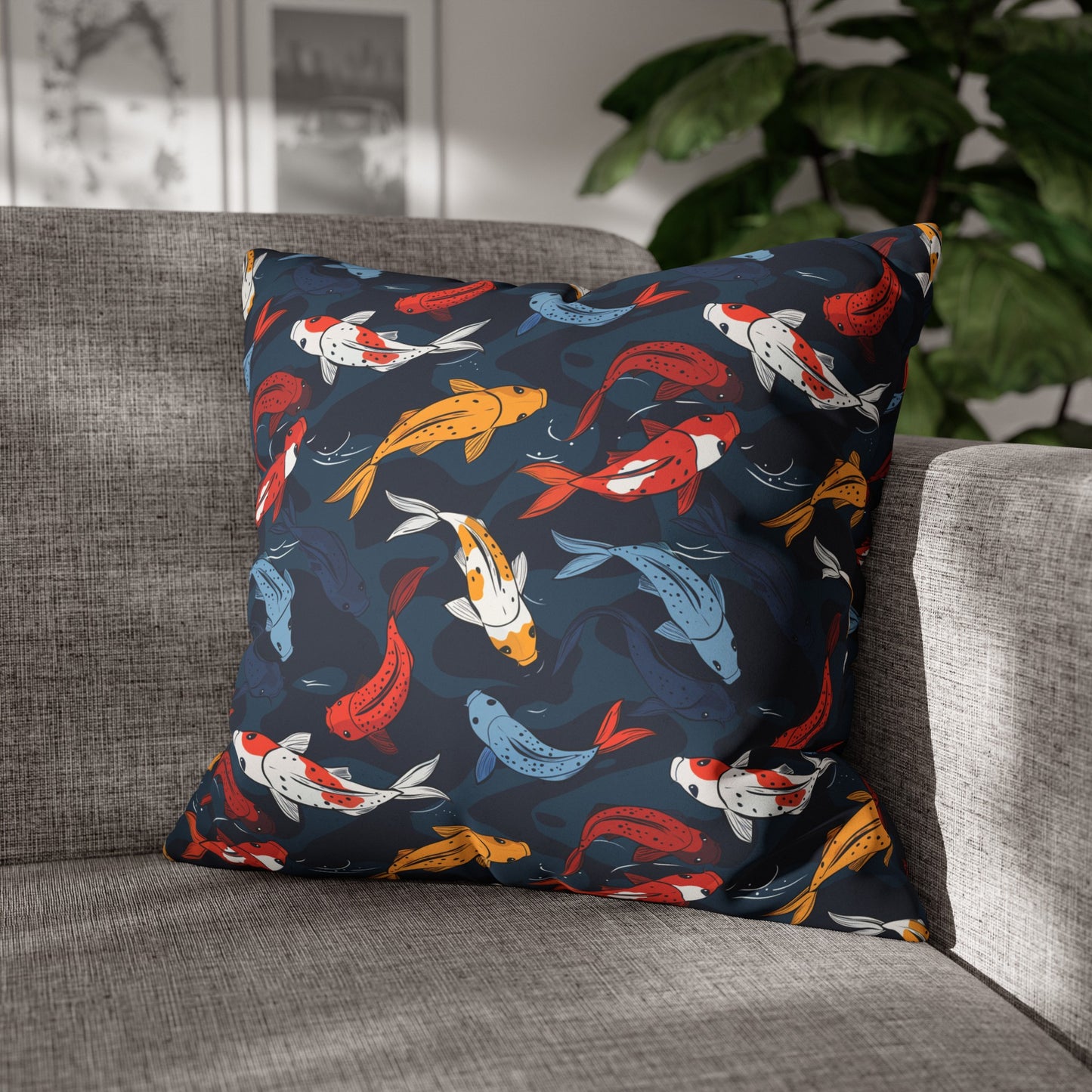 Japanese Koi Fish Faux Suede Square Pillowcase - Nihon Kollection