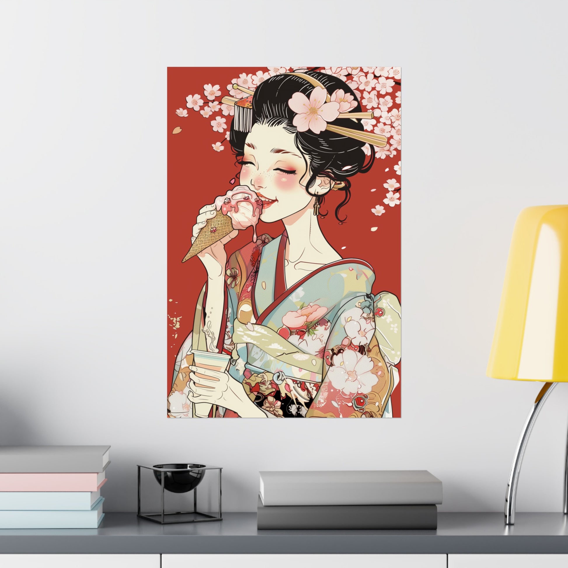 Geisha Enjoying Ice-cream Poster - Nihon Kollection