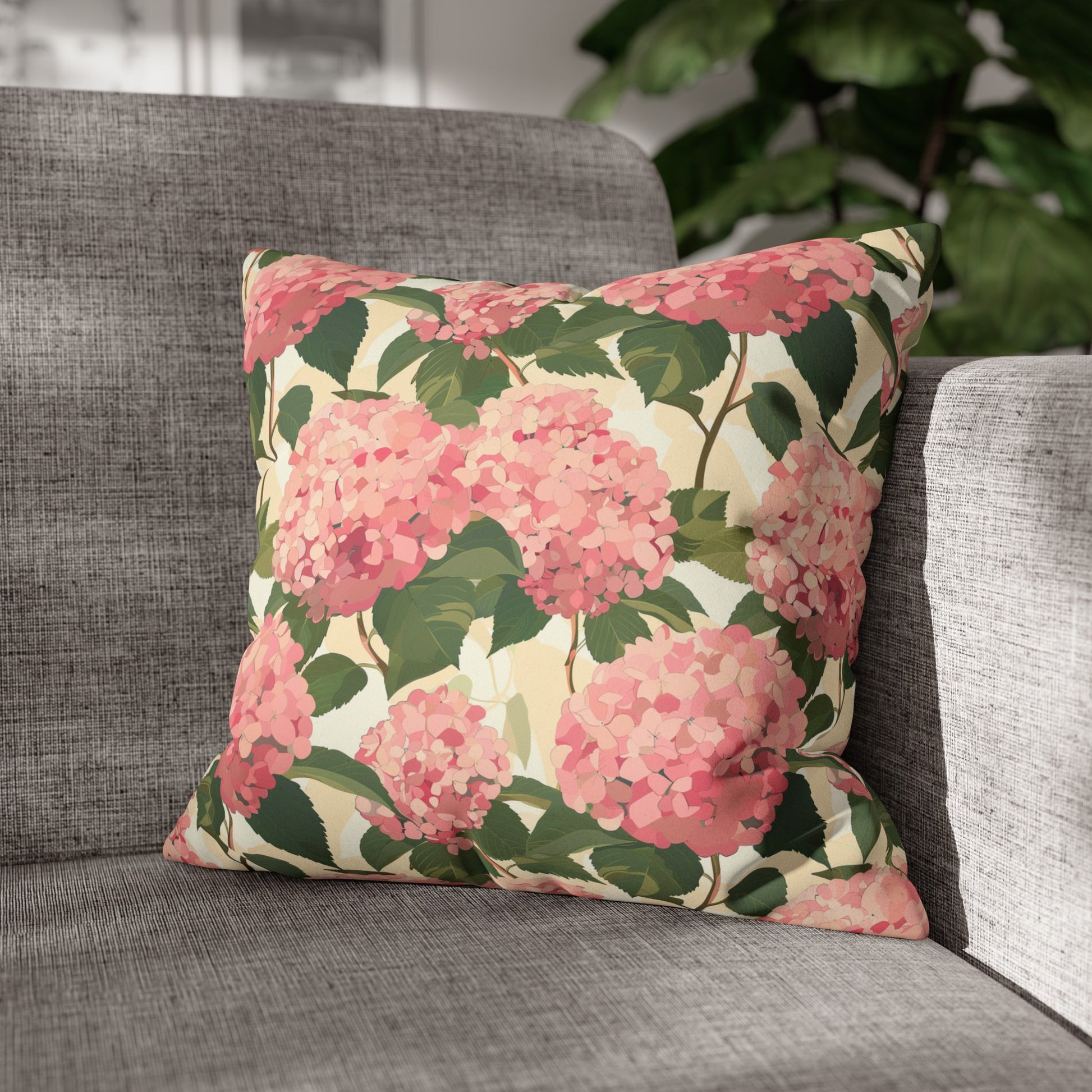 Japanese Pink Hydrangea Faux Suede Square Pillowcase - Nihon Kollection