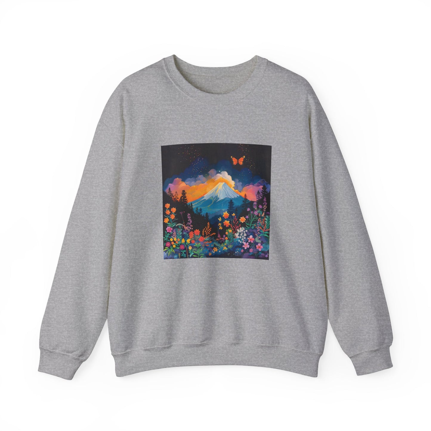 Mount Fuji With Butterflies And Flowers Sweatshirt - Nihon Kollection