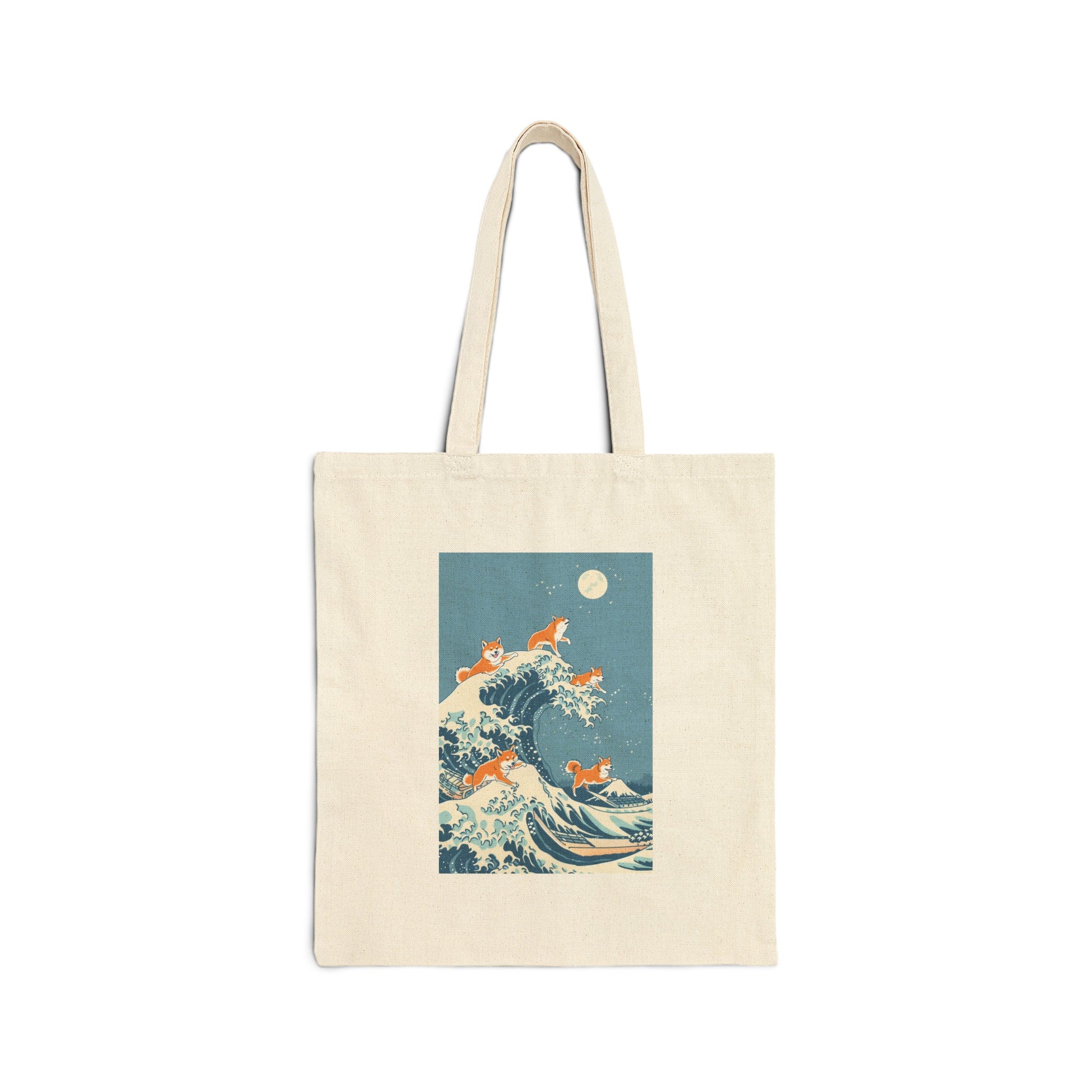 Shiba Inu Dogs Riding the Great Wave Tote Bag - Nihon Kollection