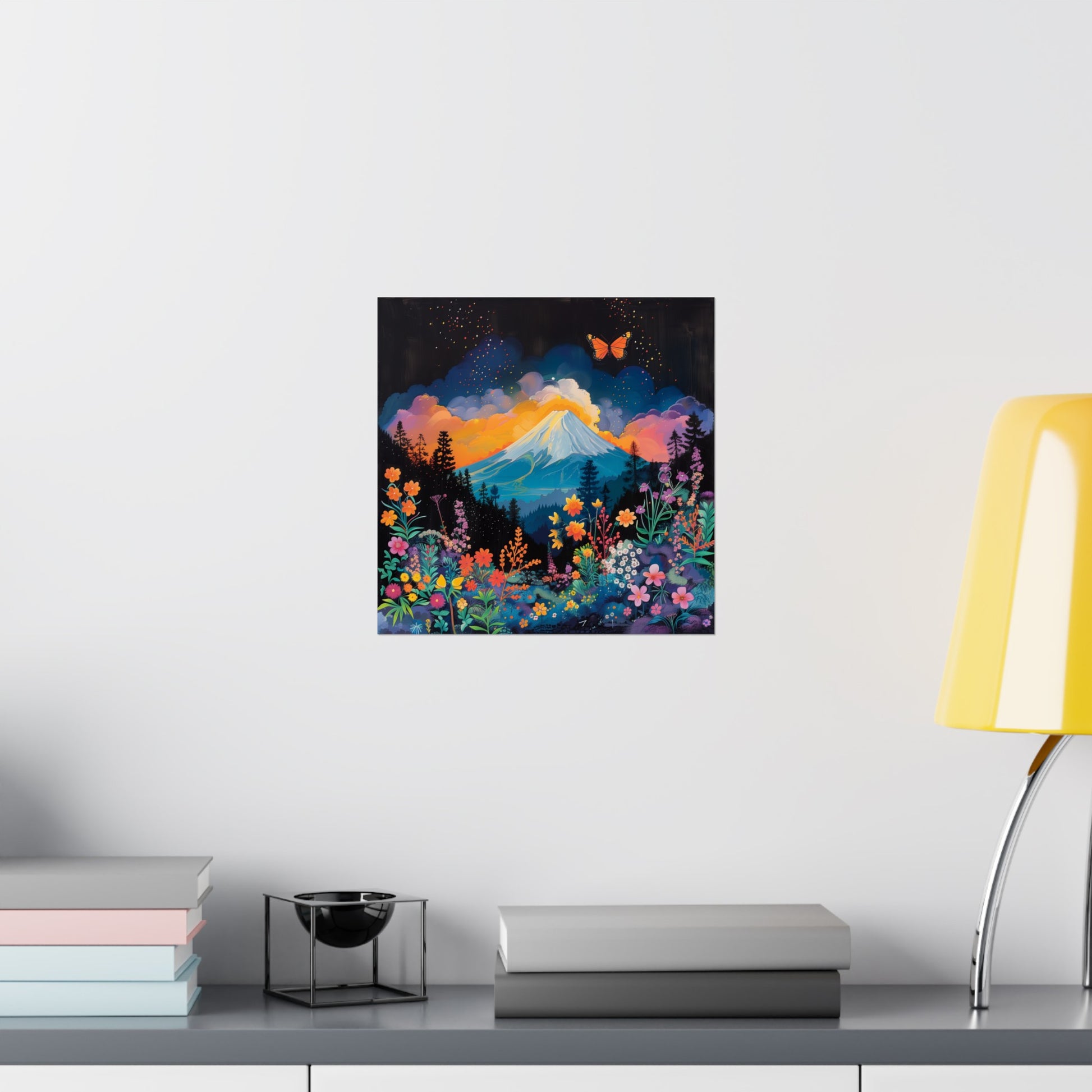 Mount Fuji with Butterflies and Flowers Poster - Nihon Kollection