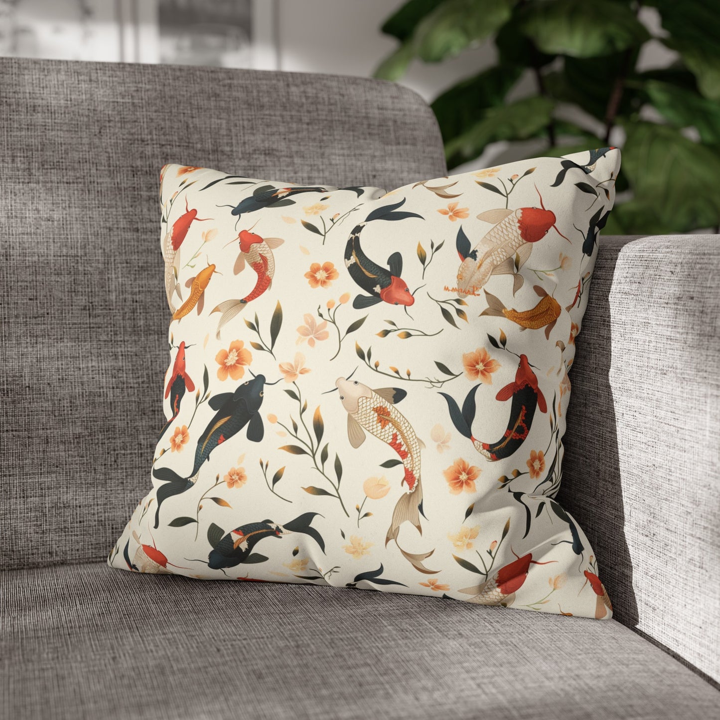 Koi Fish Suede Square Pillowcase - Nihon Kollection