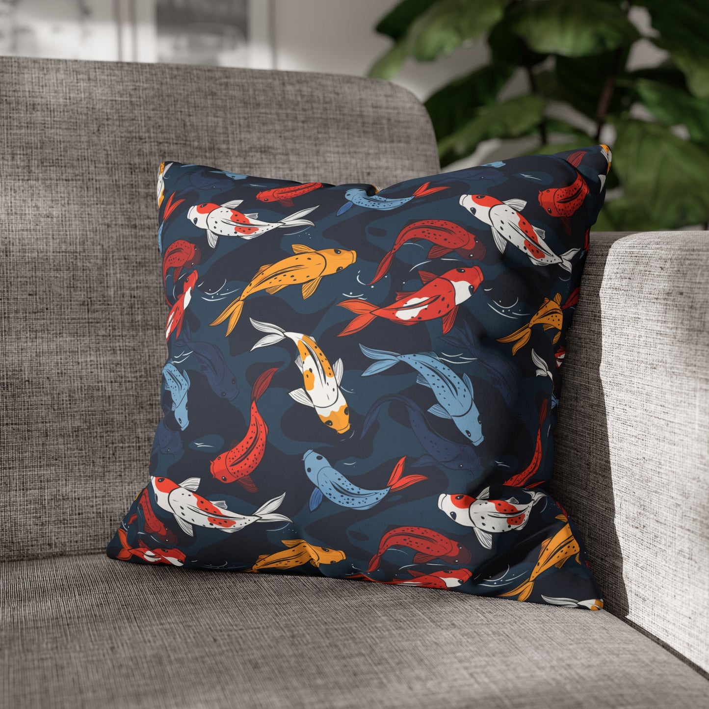 Japanese Koi Fish Faux Suede Square Pillowcase - Nihon Kollection