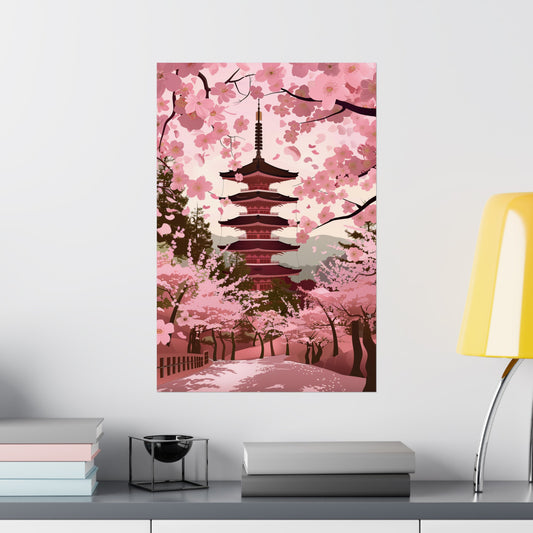 Japanese Temple with Sakura Poster - Nihon Kollection