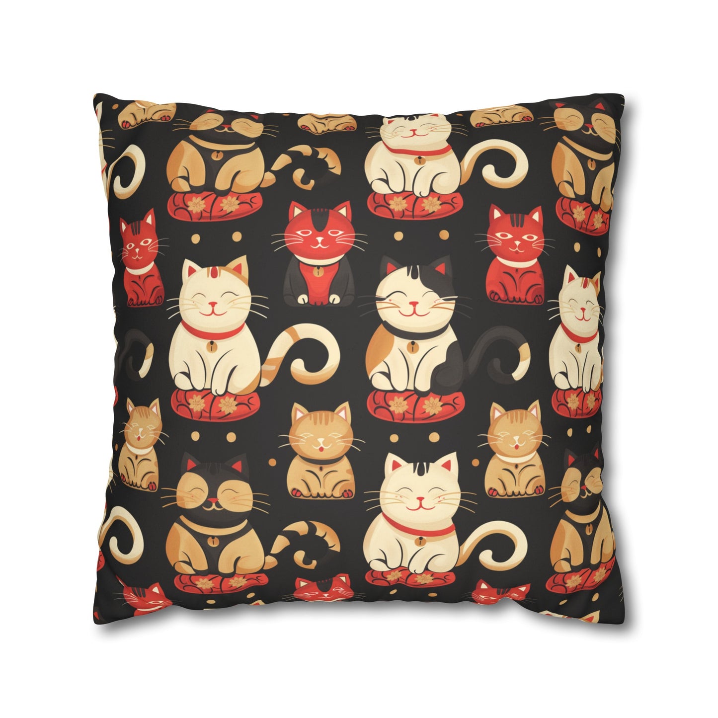 Maneki Neko Lucky Faux Suede Square Pillowcase - Nihon Kollection