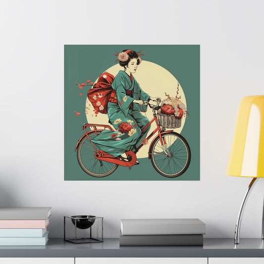 Geisha Riding Bicycle Poster - Nihon Kollection