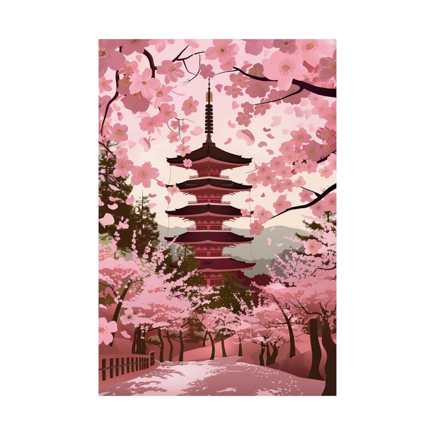 Japanese Temple with Sakura Poster - Nihon Kollection