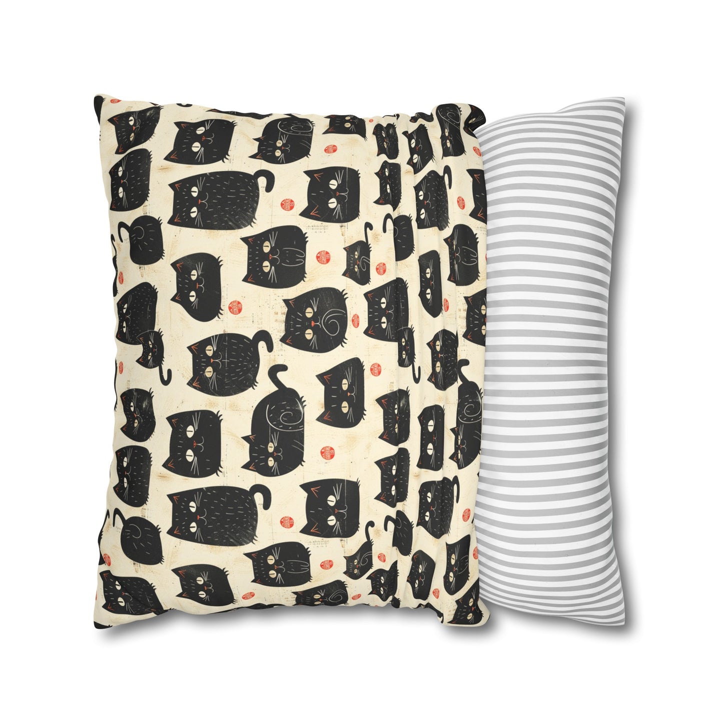 Japanese Black Cat Faux Suede Square Pillowcase - Nihon Kollection