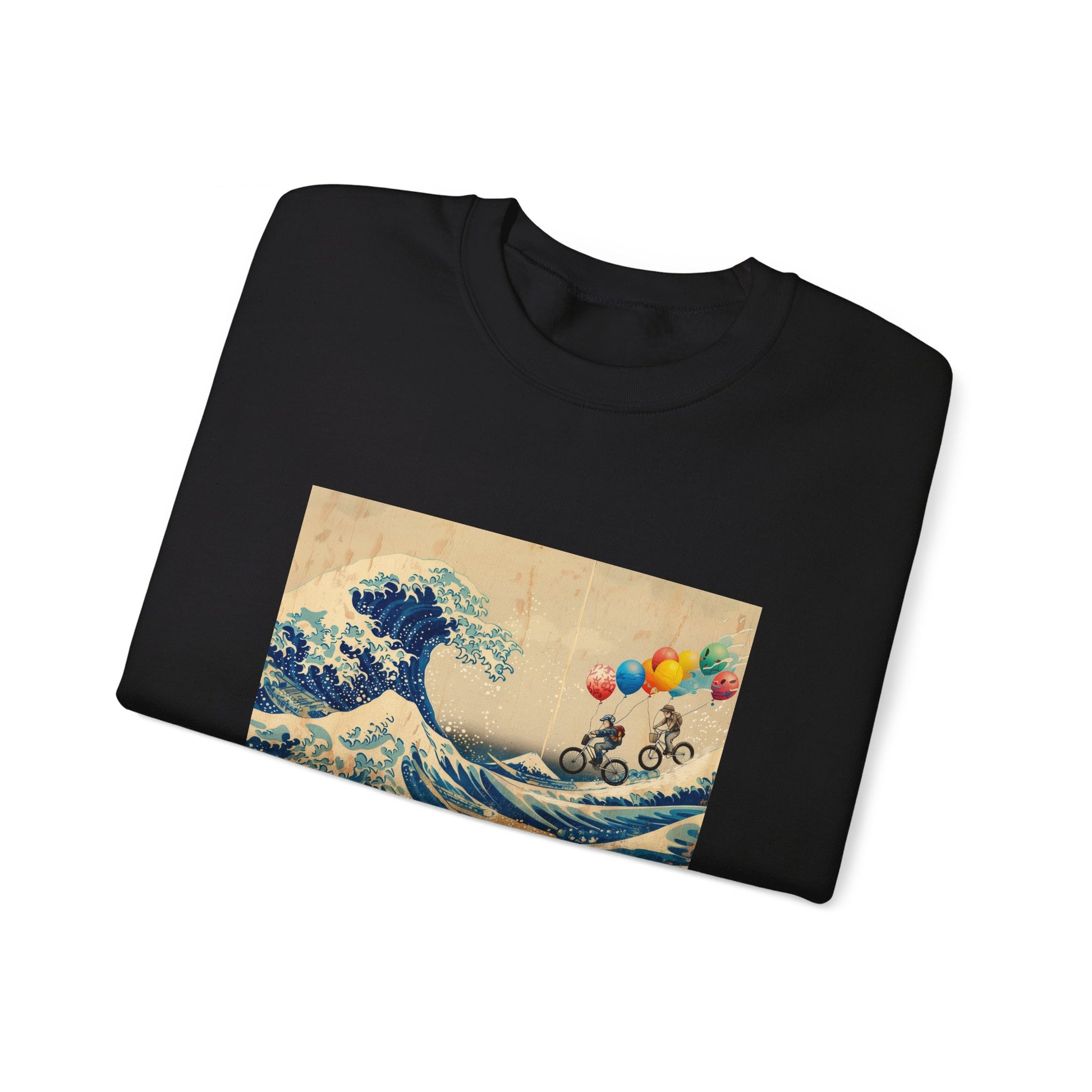 Bicycle Riders On Hokusai the Great Wave Sweatshirt - Nihon Kollection