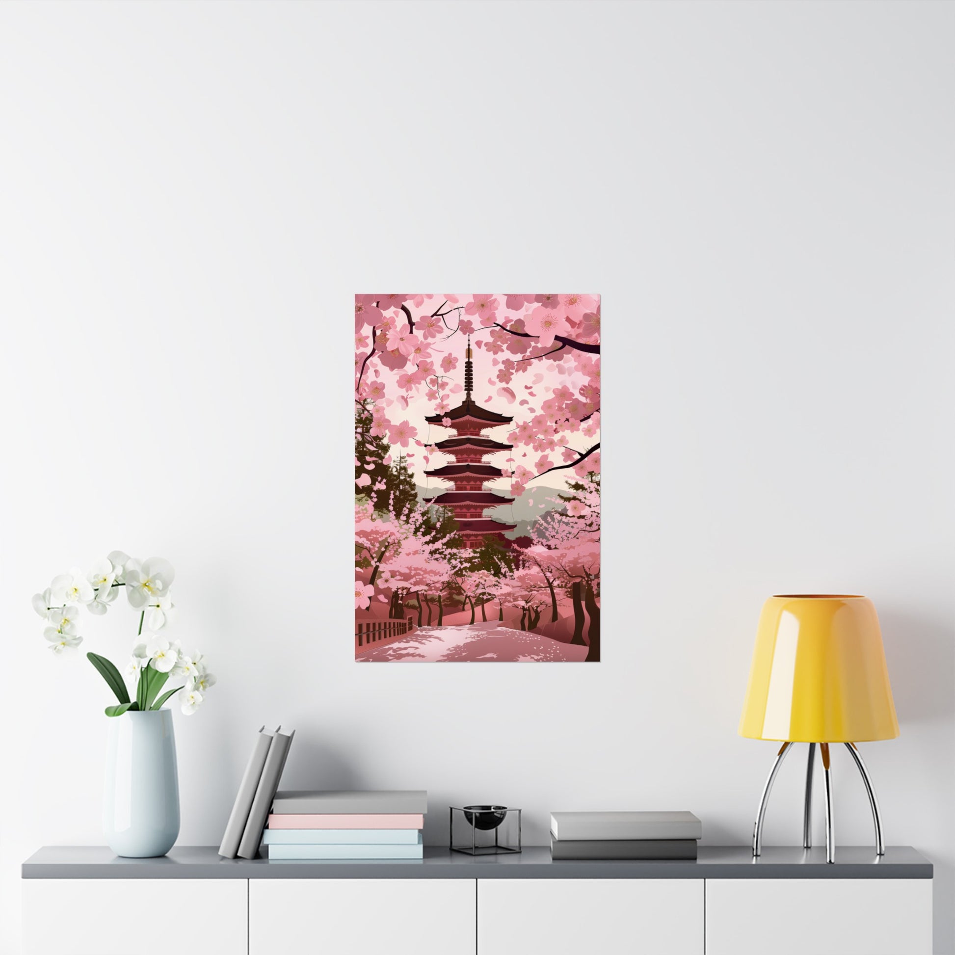 Japanese Temple with Sakura Poster - Nihon Kollection