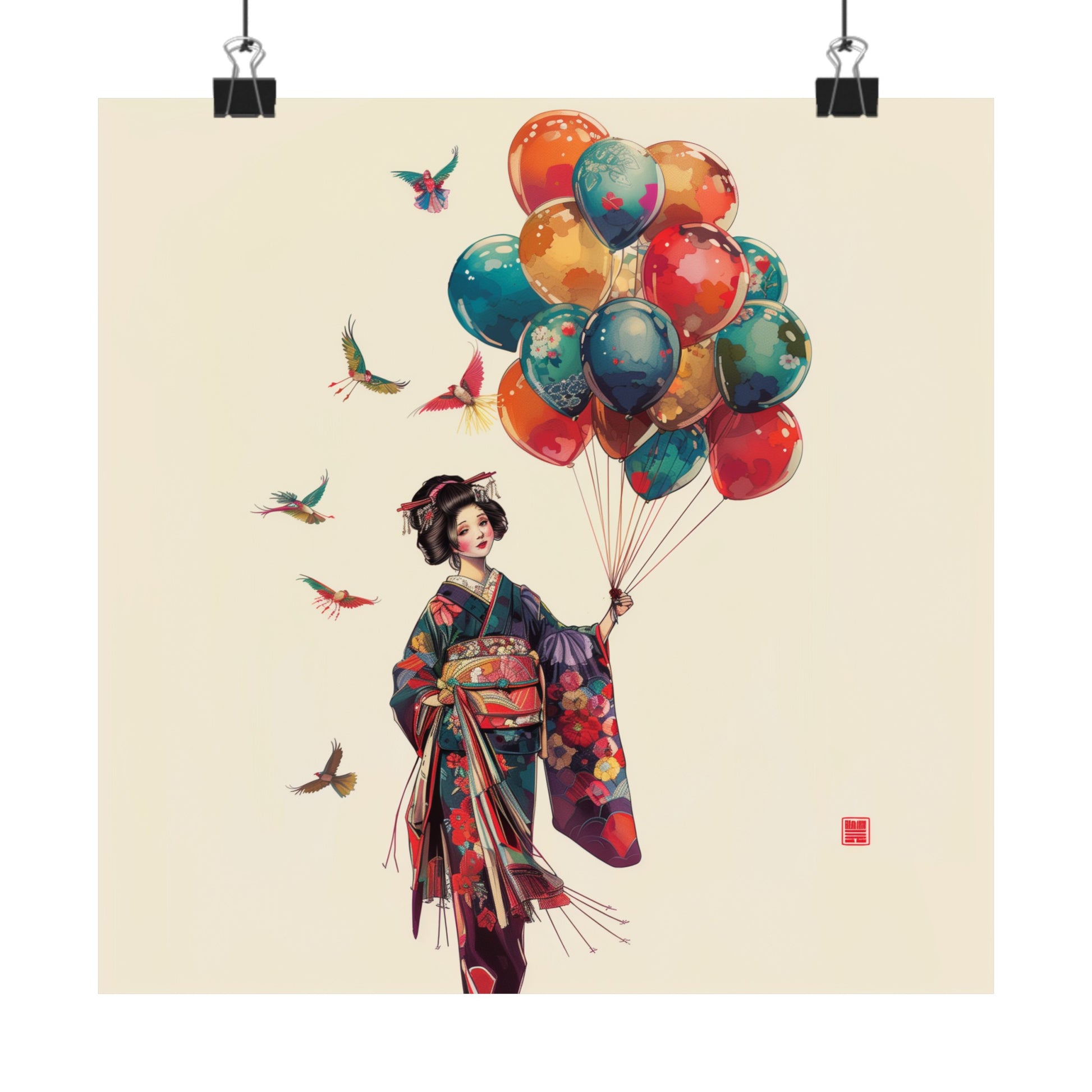 Geisha Holding Balloons Poster - Nihon Kollection