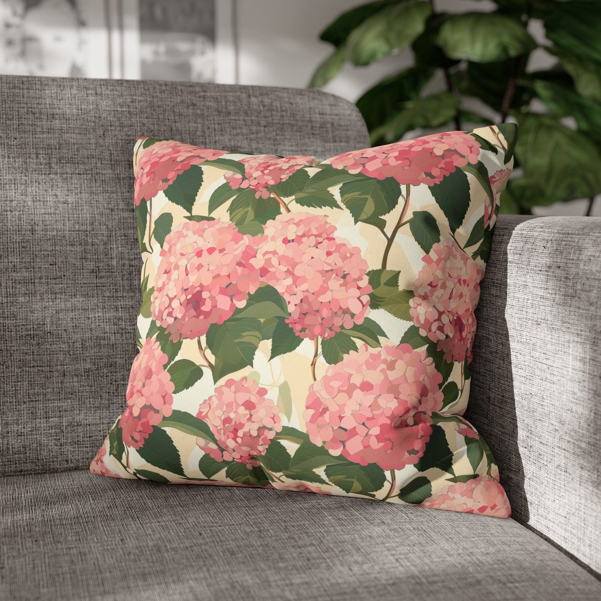 Japanese Pink Hydrangea Faux Suede Square Pillowcase - Nihon Kollection