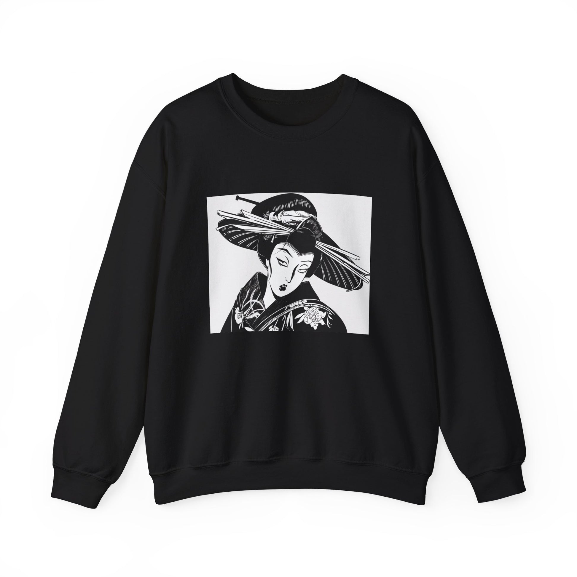 Geisha Portrait In Black And White Sweatshirt - Nihon Kollection