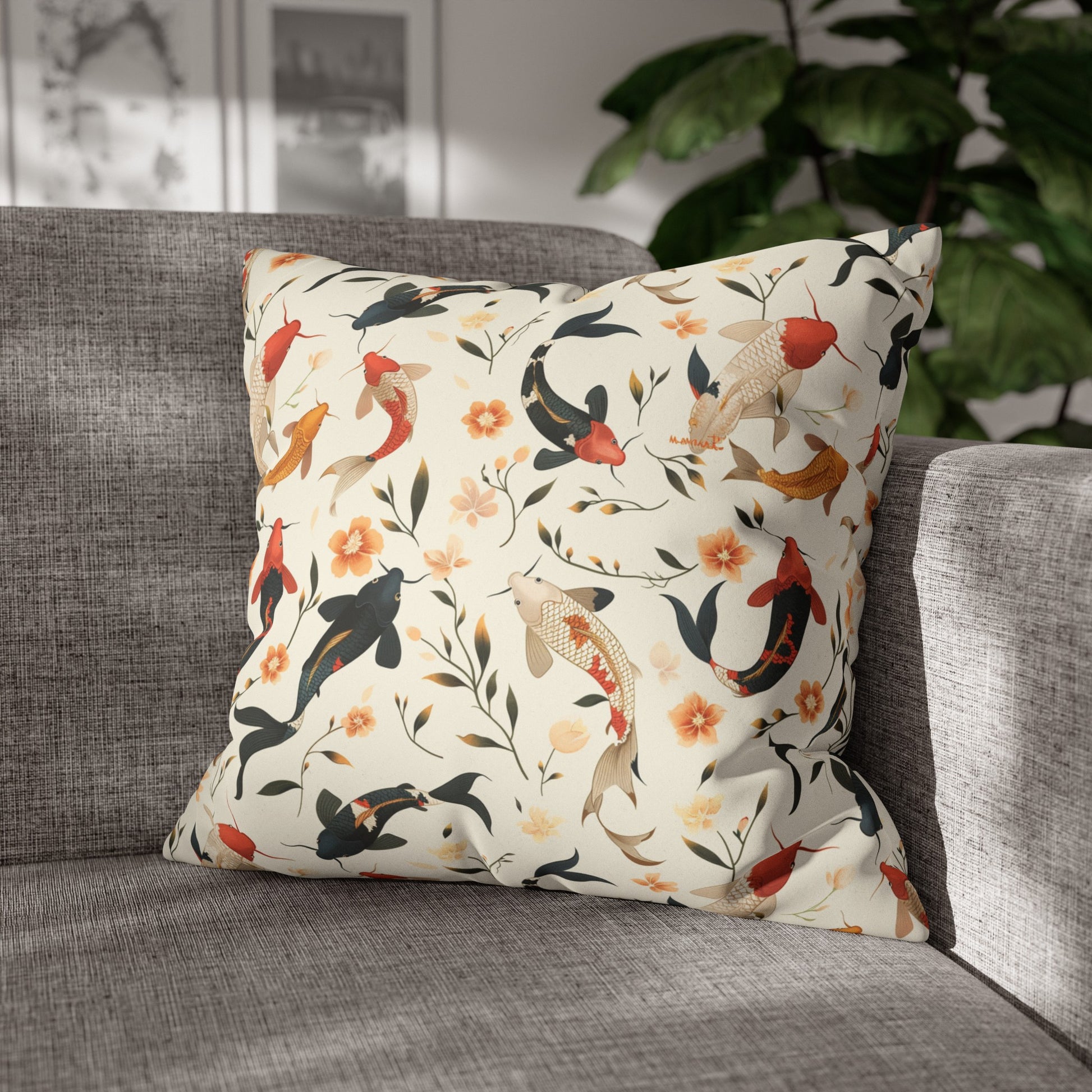 Koi Fish Suede Square Pillowcase - Nihon Kollection