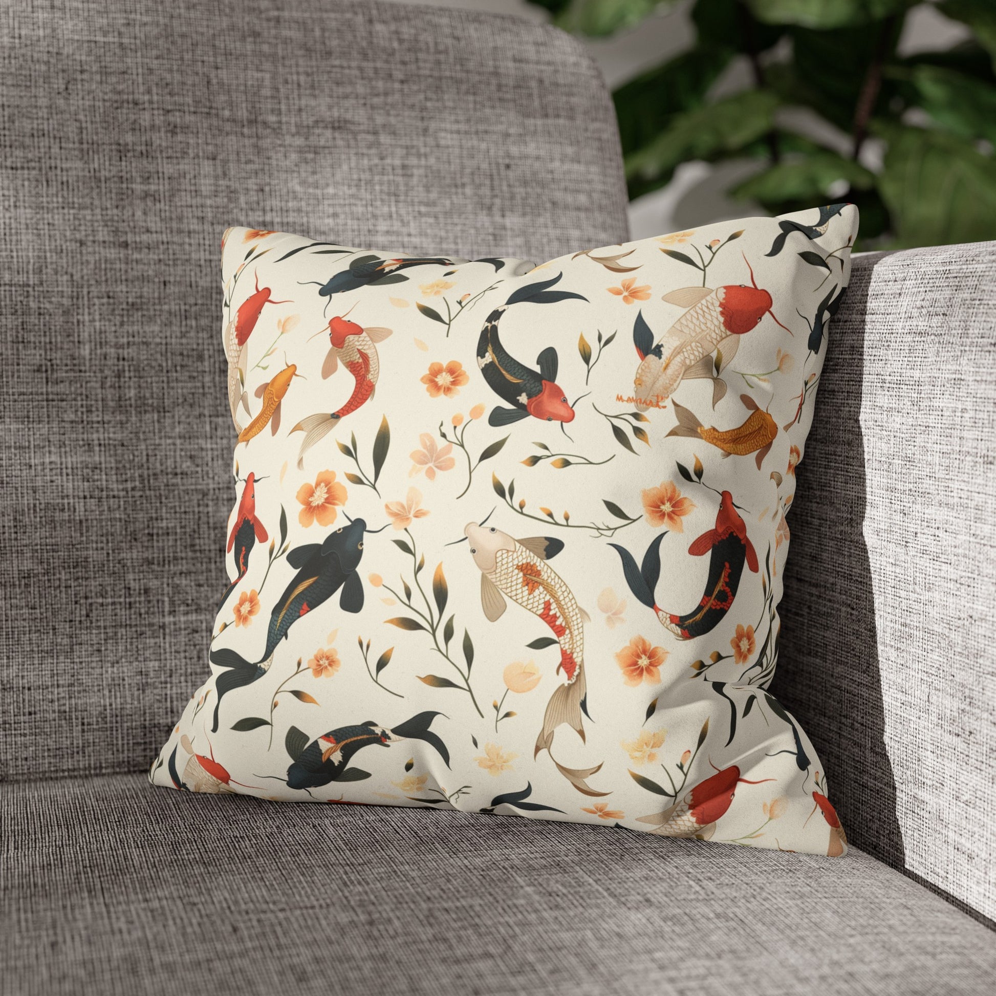 Koi Fish Suede Square Pillowcase - Nihon Kollection