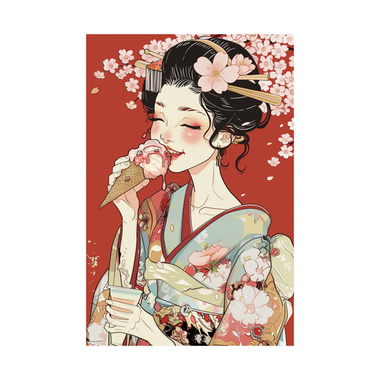 Geisha Enjoying Ice-cream Poster - Nihon Kollection