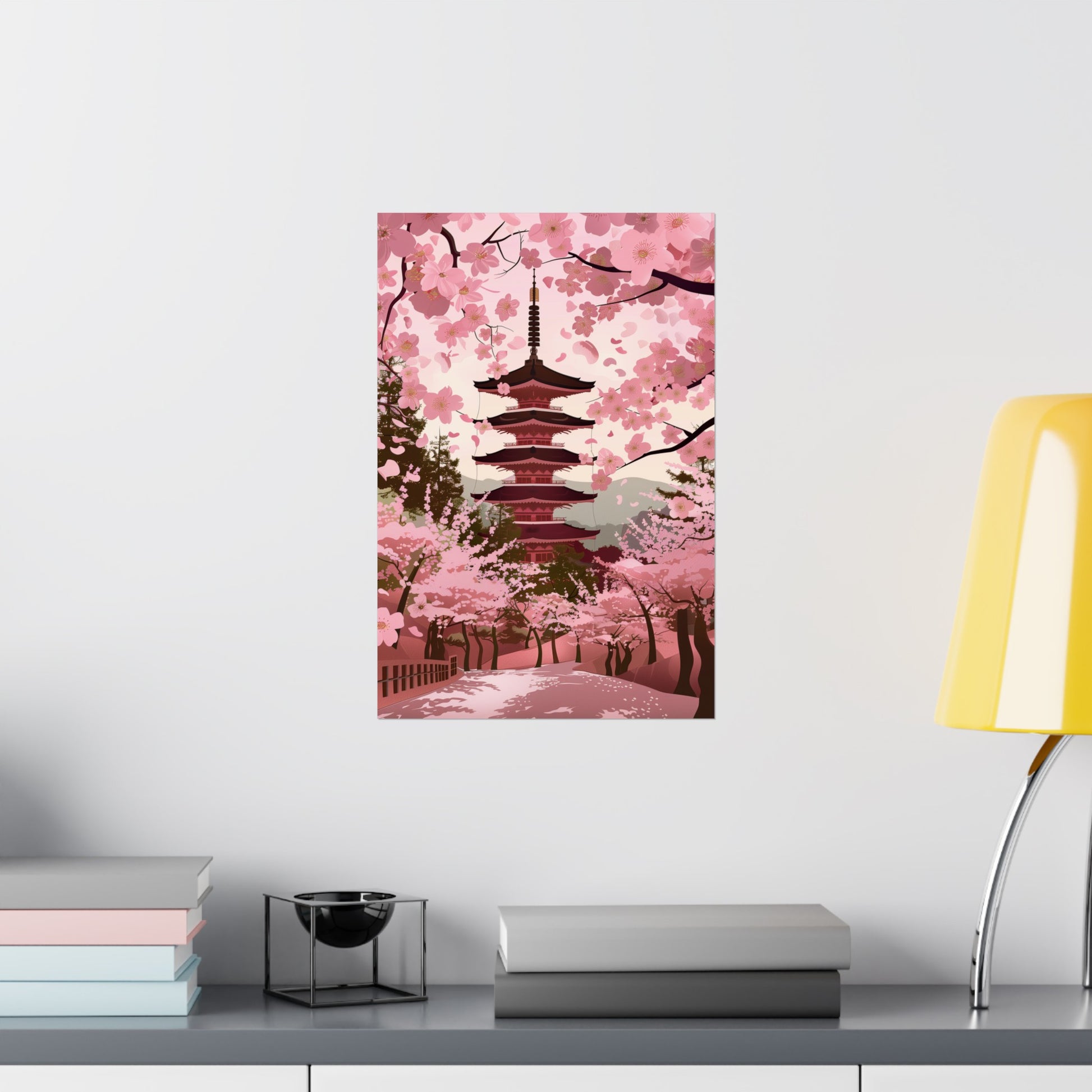 Japanese Temple with Sakura Poster - Nihon Kollection