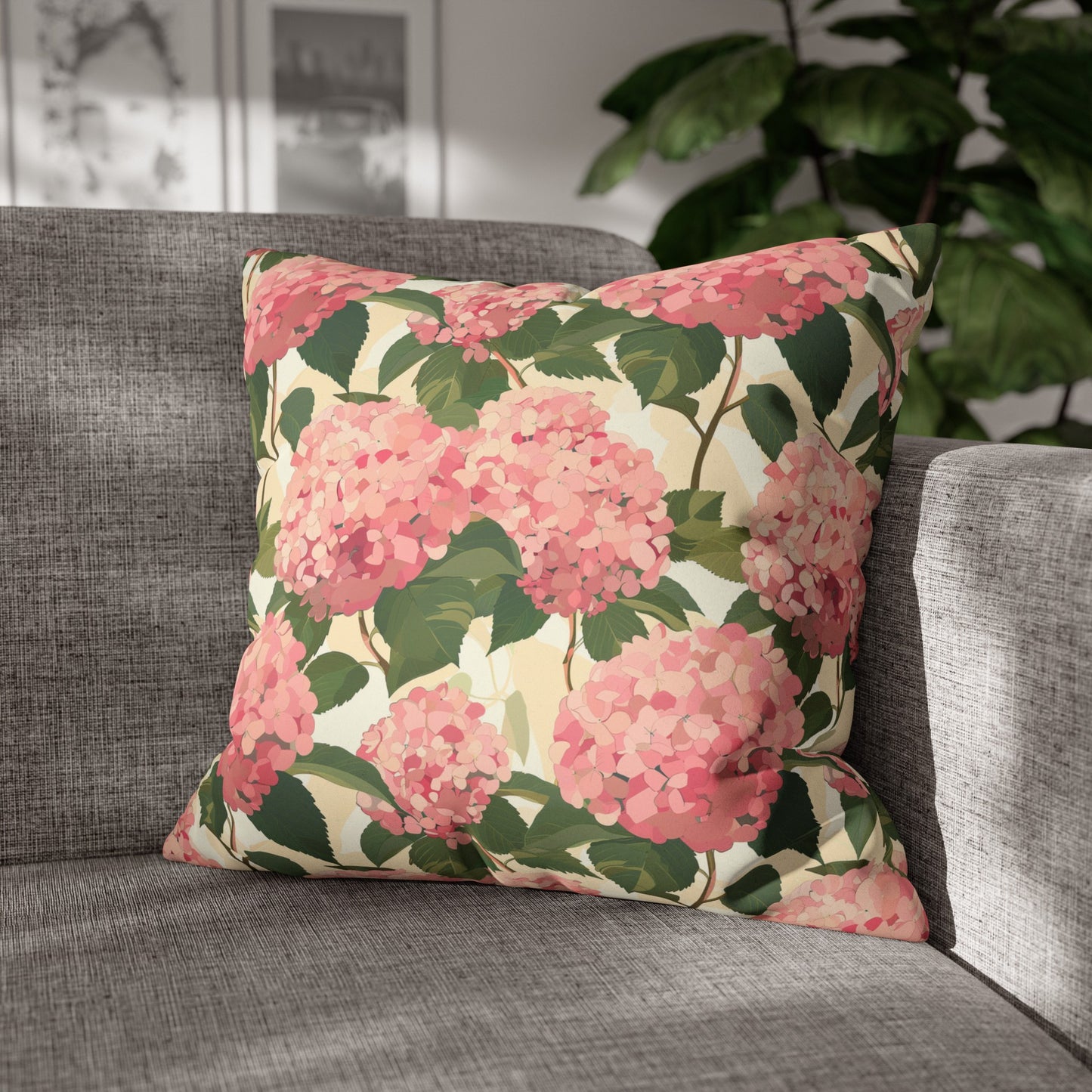 Japanese Pink Hydrangea Faux Suede Square Pillowcase - Nihon Kollection