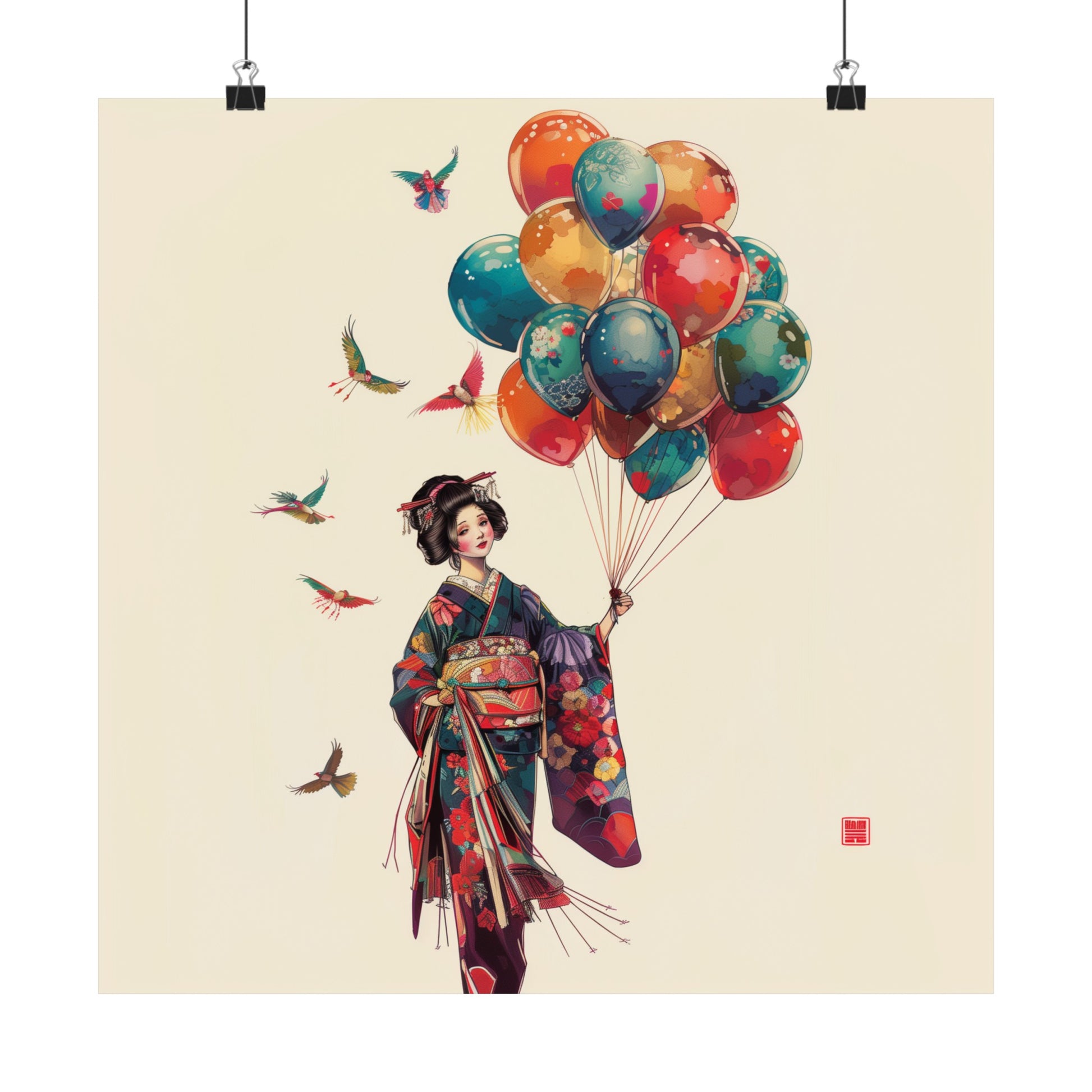 Geisha Holding Balloons Poster - Nihon Kollection