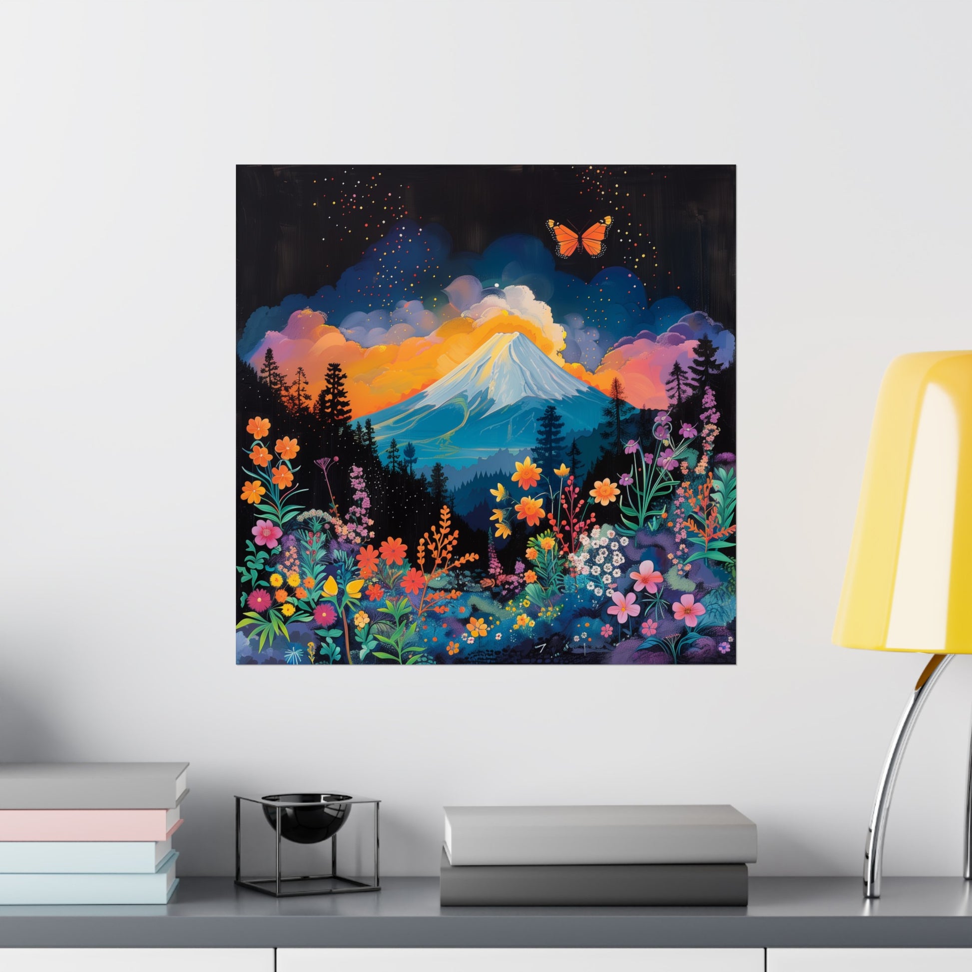 Mount Fuji with Butterflies and Flowers Poster - Nihon Kollection