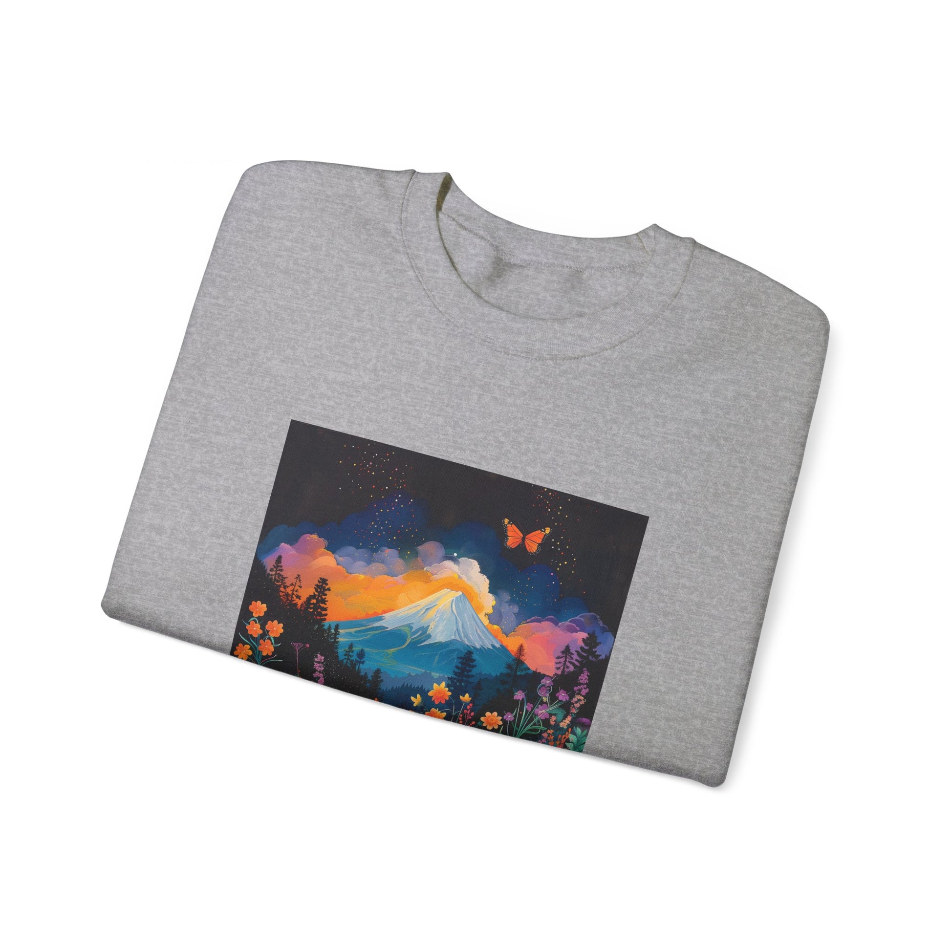 Mount Fuji With Butterflies And Flowers Sweatshirt - Nihon Kollection