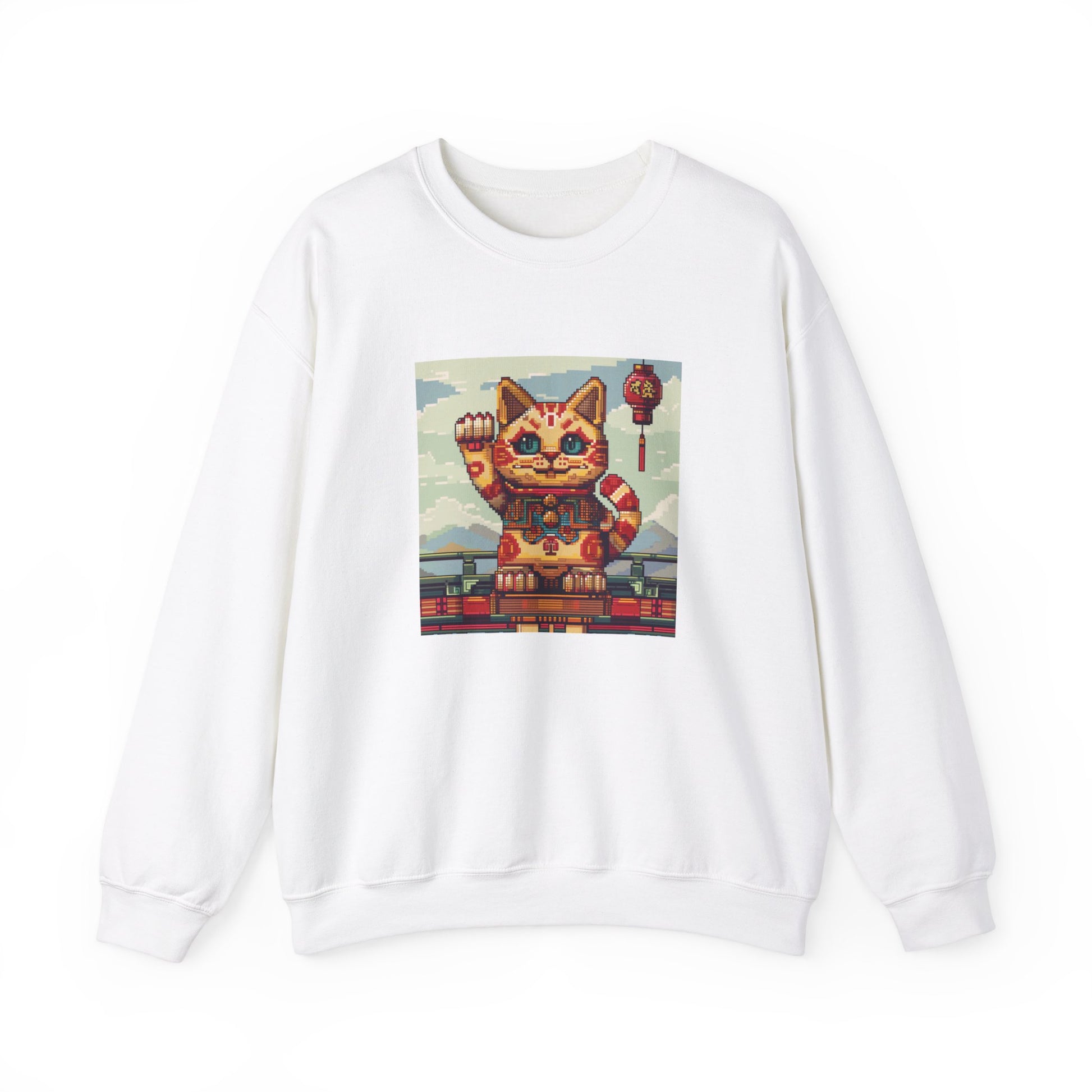 Pixel Art Maneki Neko Lucky Cat Sweatshirt - Nihon Kollection