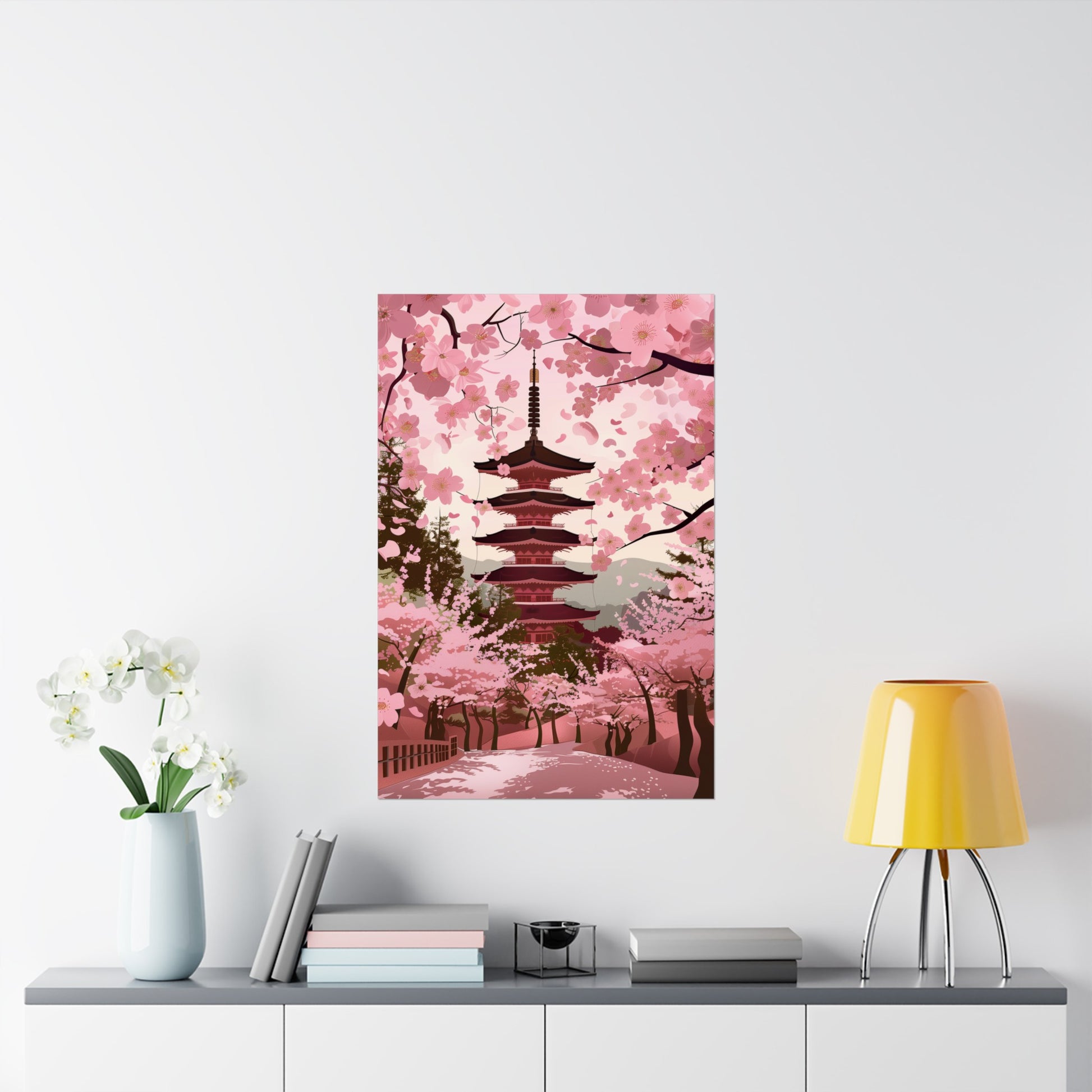 Japanese Temple with Sakura Poster - Nihon Kollection