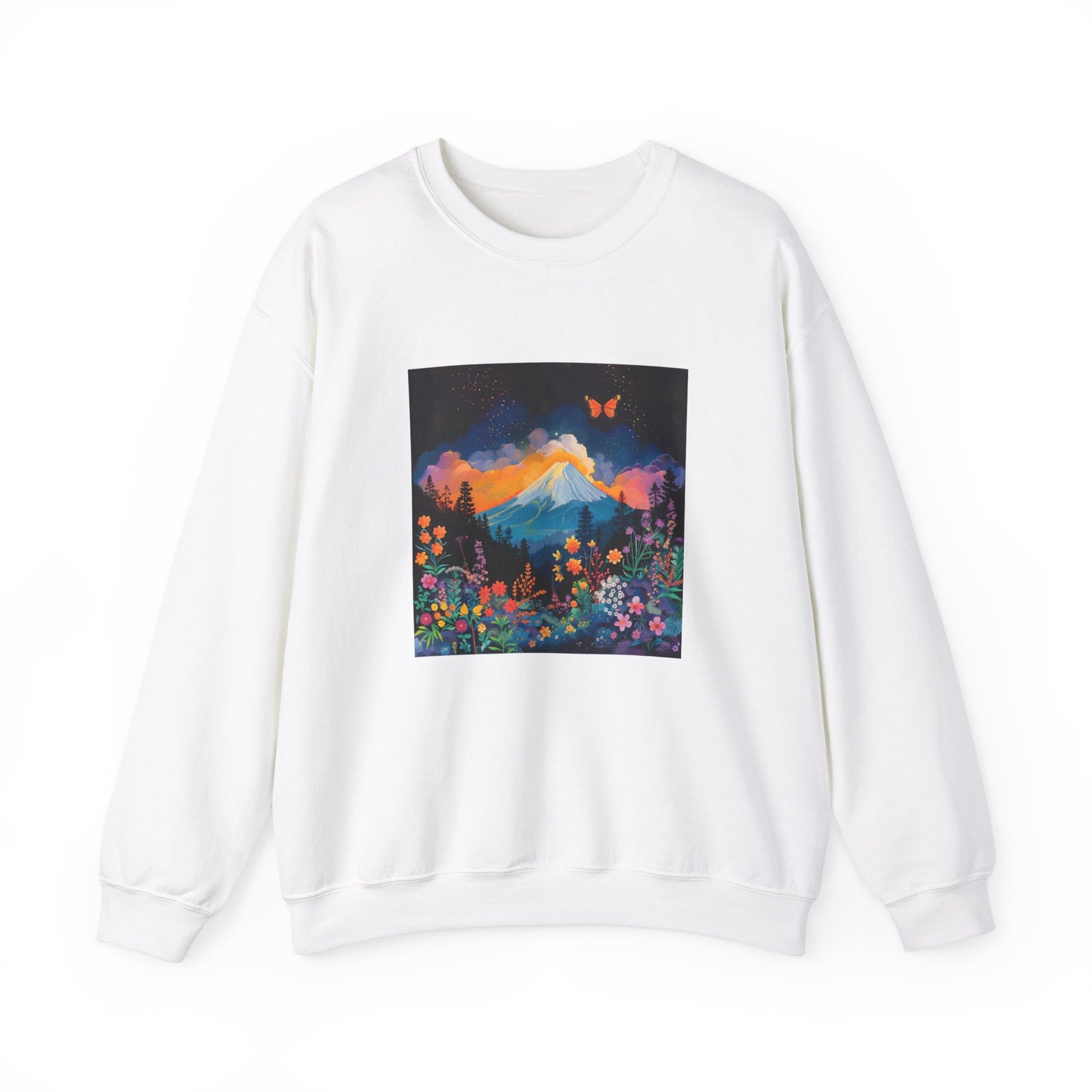 Mount Fuji With Butterflies And Flowers Sweatshirt - Nihon Kollection