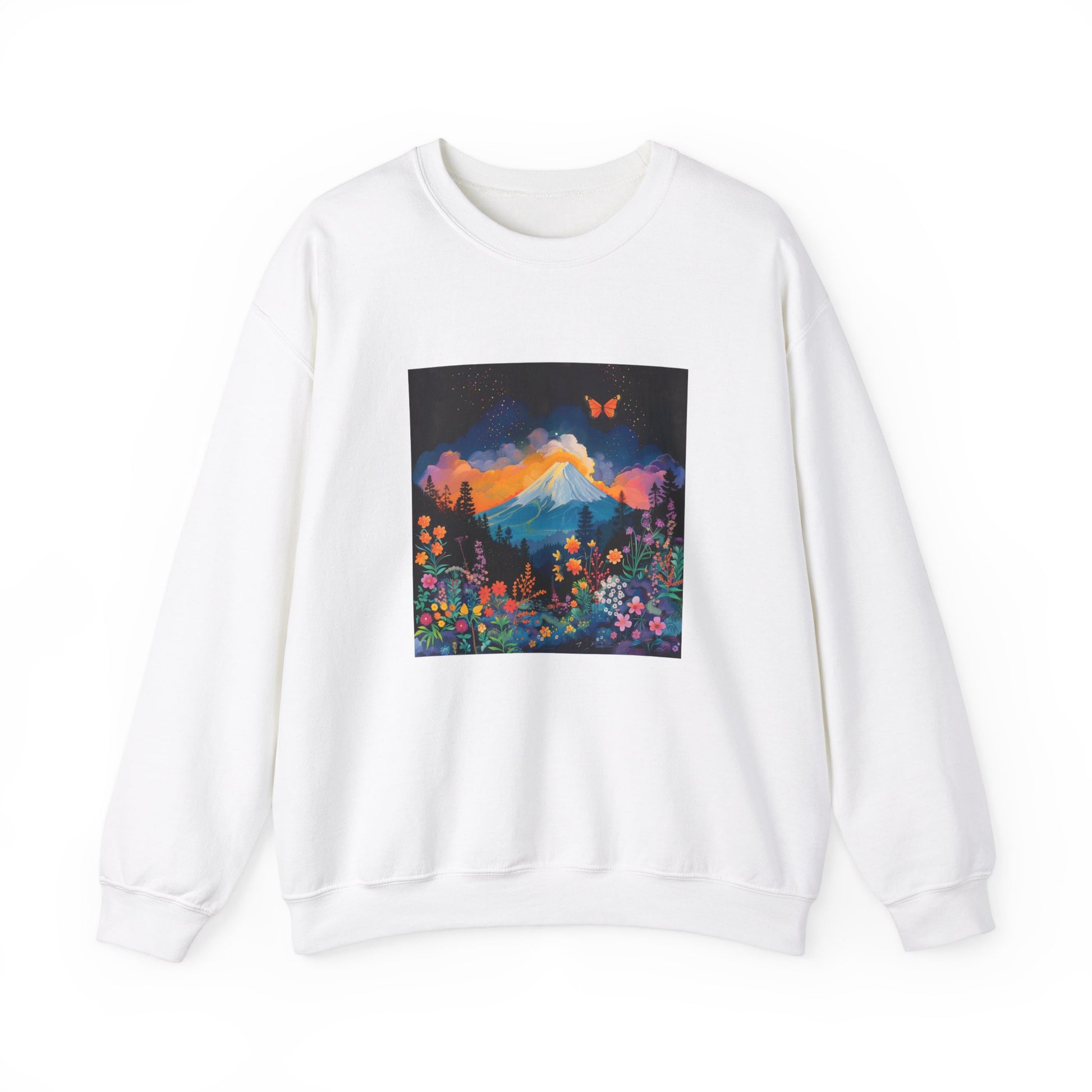 Mount Fuji With Butterflies And Flowers Sweatshirt - Nihon Kollection