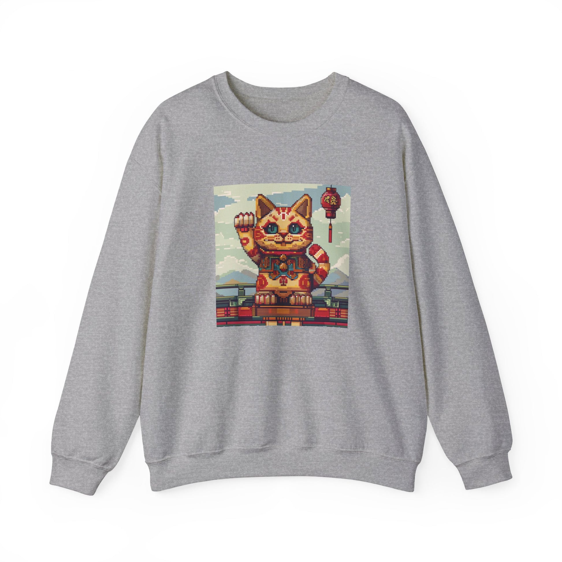 Pixel Art Maneki Neko Lucky Cat Sweatshirt - Nihon Kollection