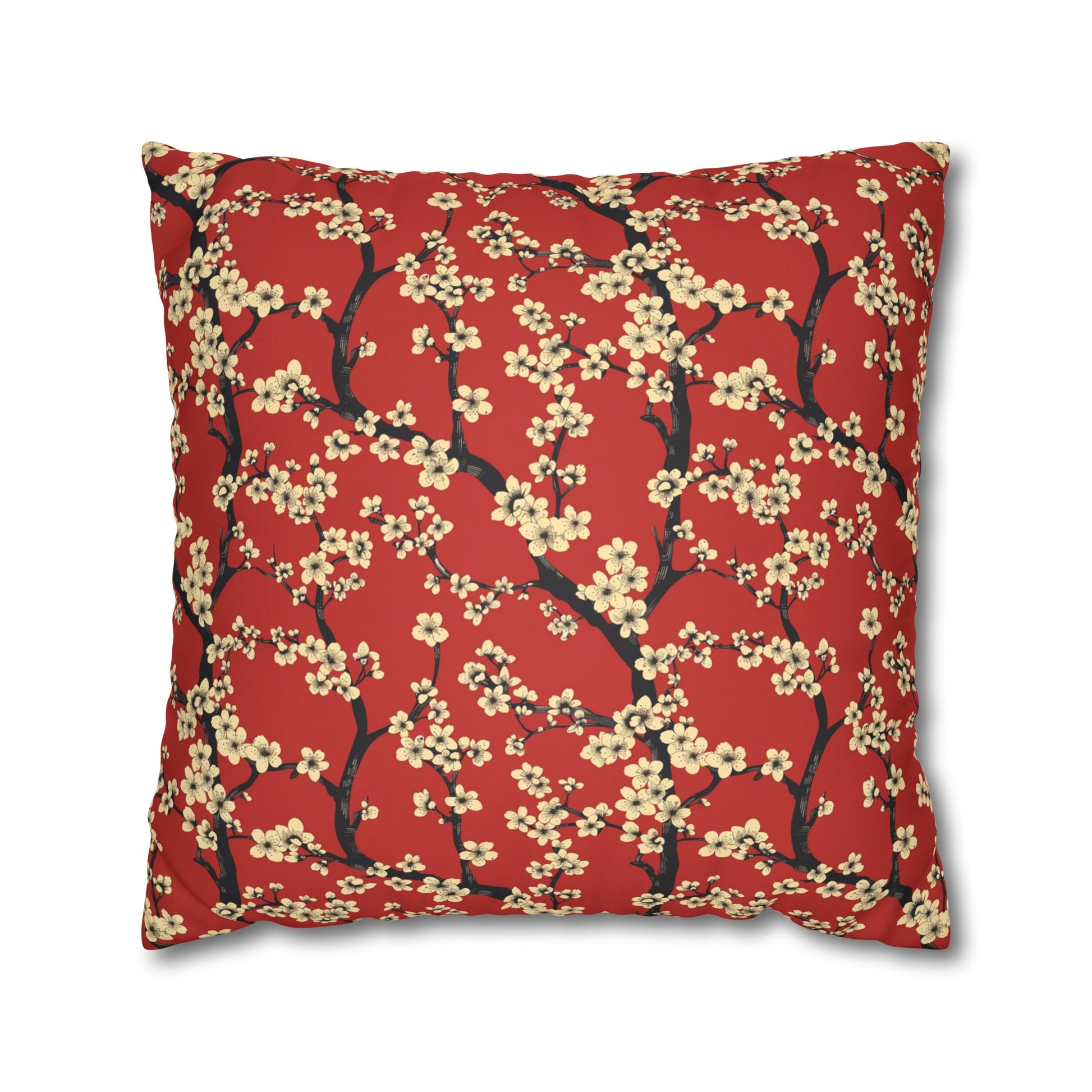 Japanese Cherry Blossom Faux Suede Square Pillowcase - Nihon Kollection