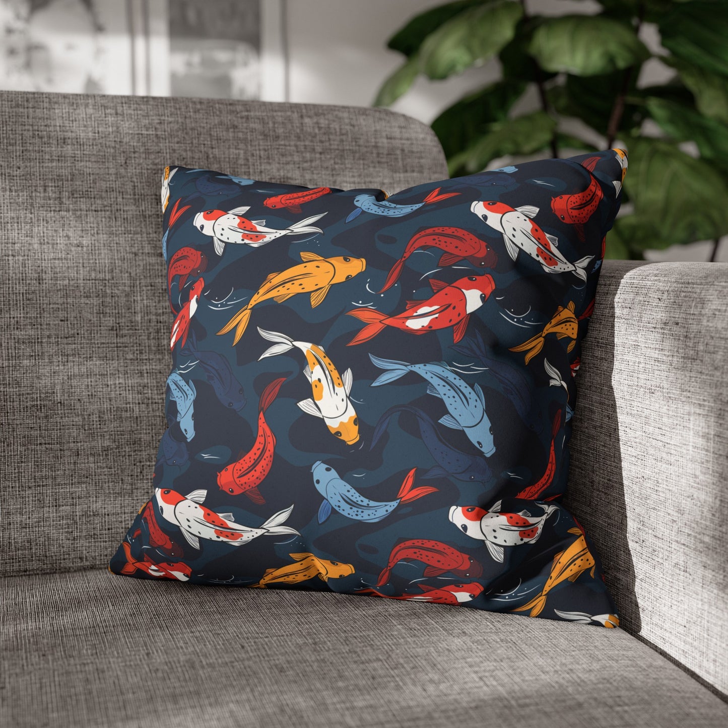 Japanese Koi Fish Faux Suede Square Pillowcase - Nihon Kollection